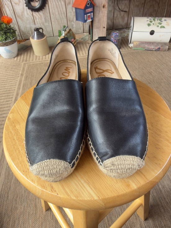 Sam‎ Edelman Black Leather Espadrille Slip-On Loafers main image 4
